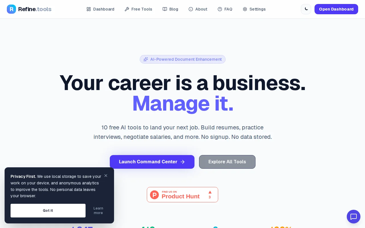 Refine.tools – 10 client-side career tools