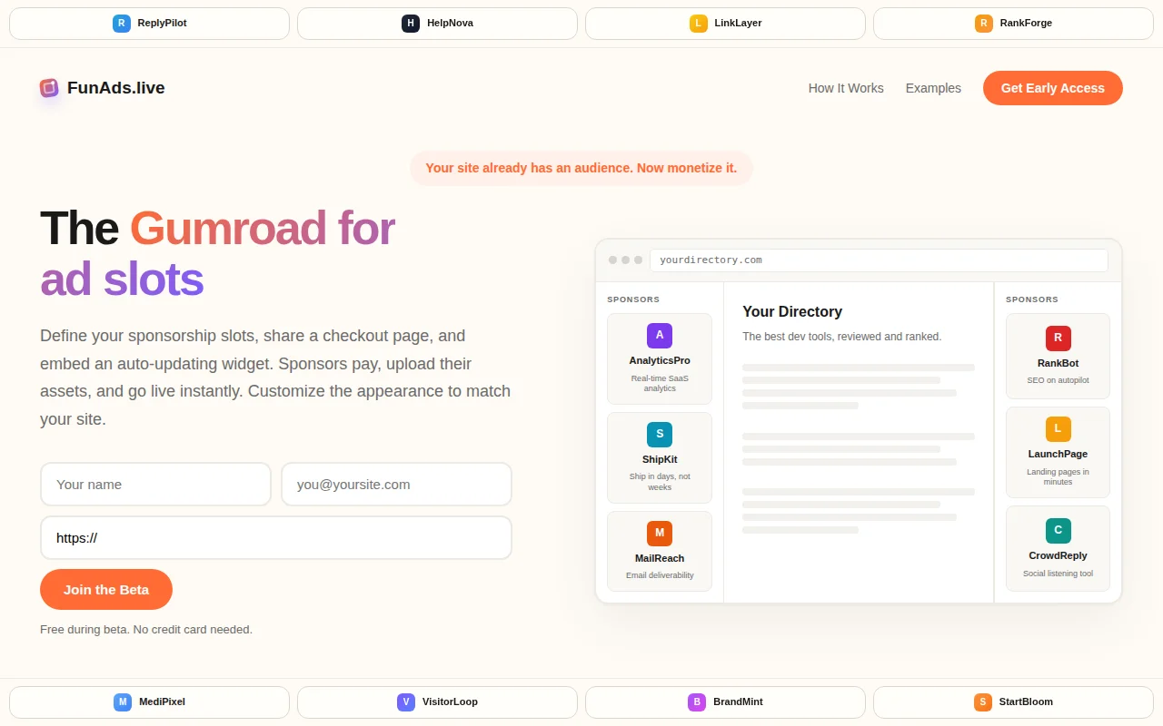 New ads alternative for early SaaS/site owners to sell sponsor slots