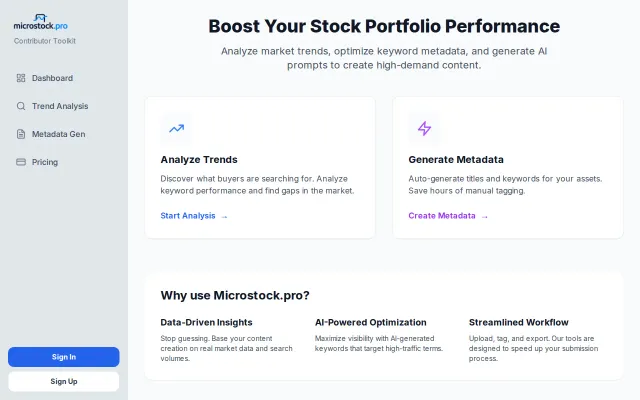 Microstock.pro – AI-powered analytics for Adobe Stock contributors