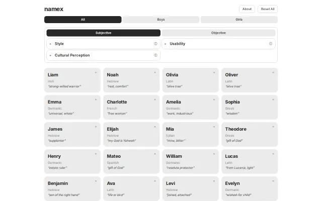 I made a static site for exploring names