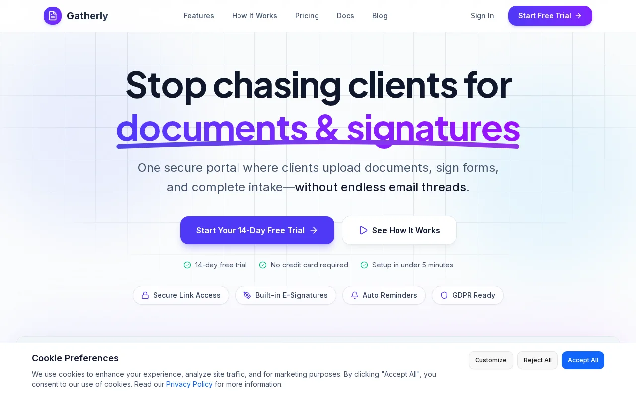 Gatherly – E-signatures and doc collection for professional services