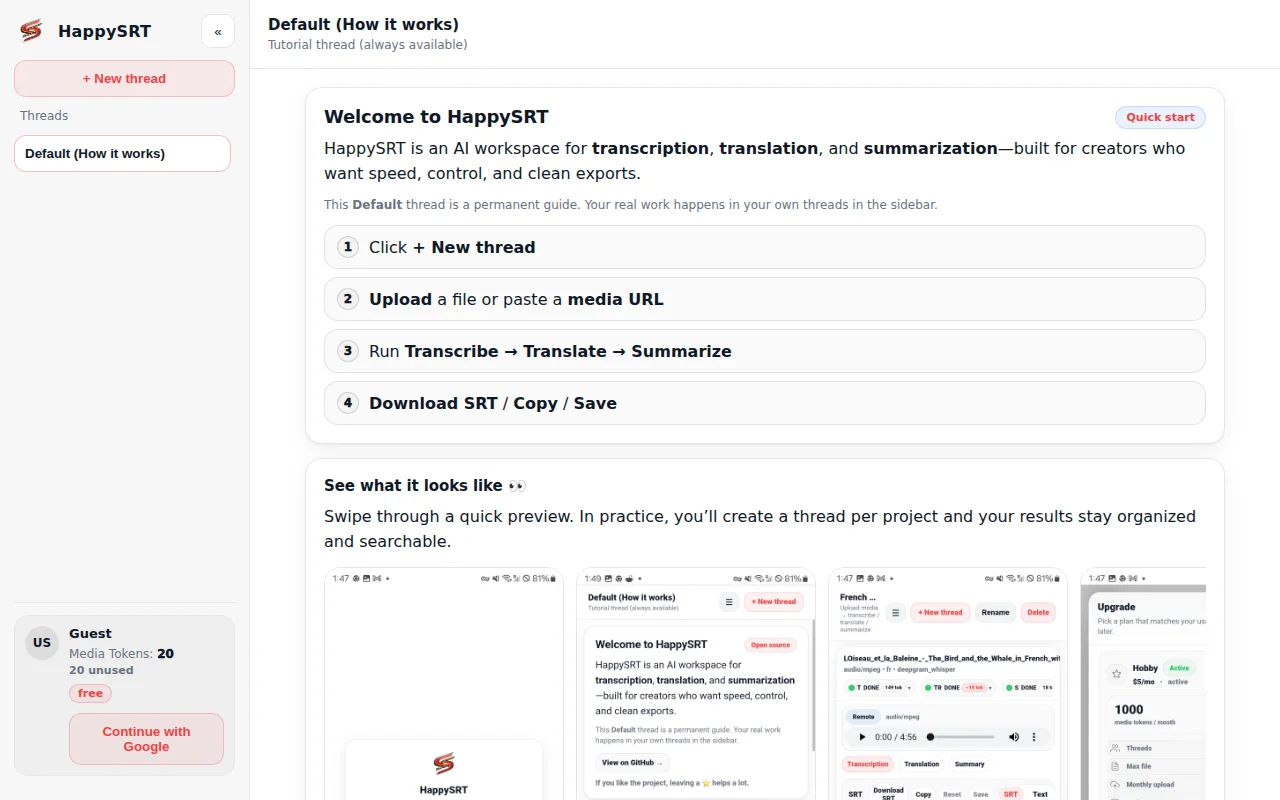 I made HappySRT to transcribe, translate, & summarize easily