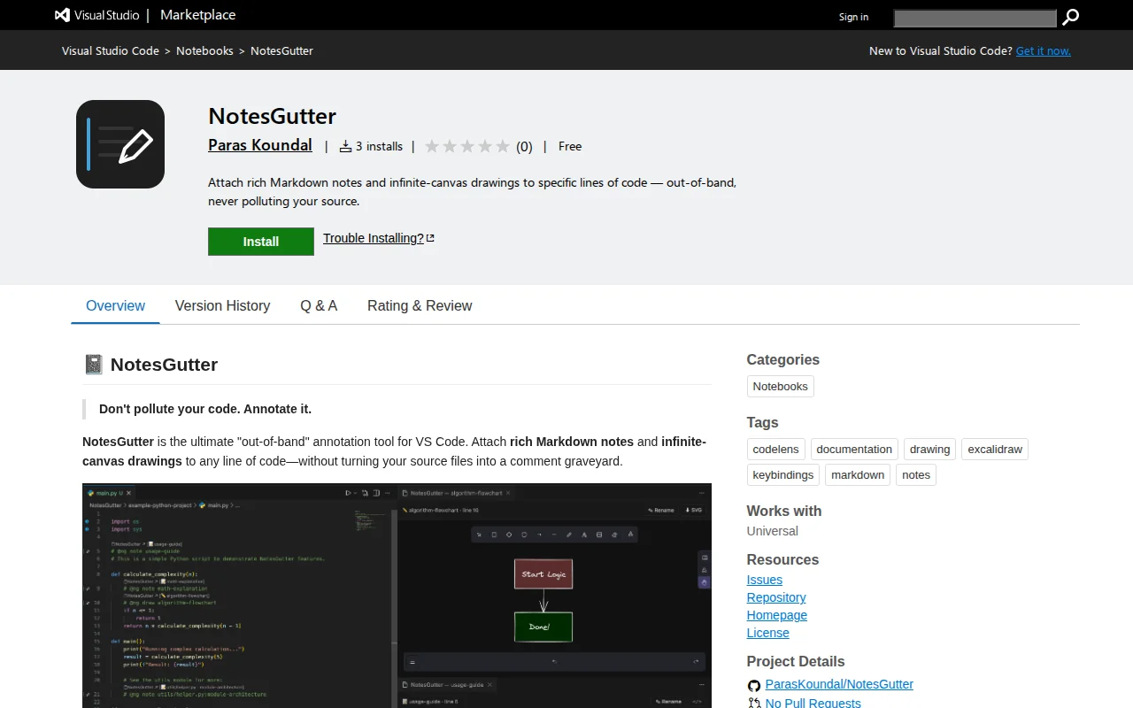 NotesGutter – Clean Code Notes with Markdown and Drawings