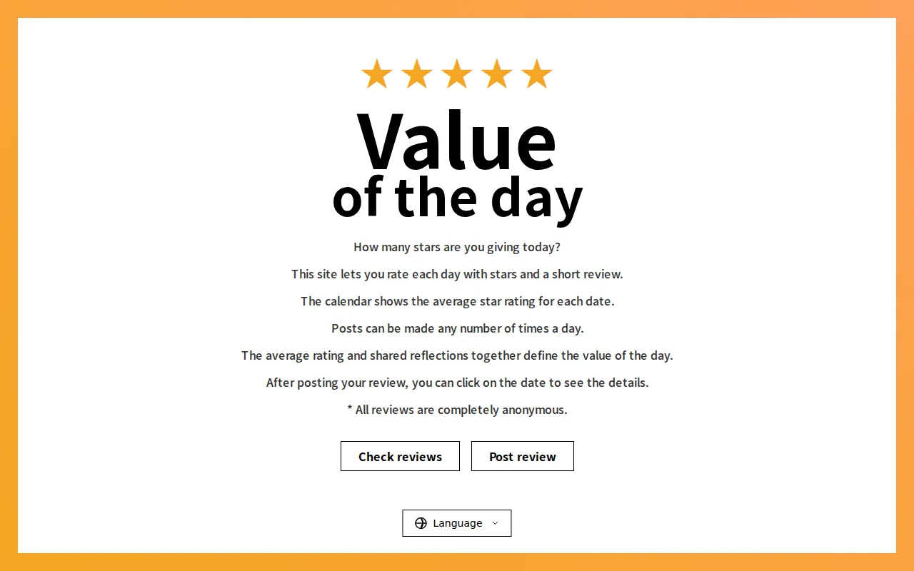 Value of the Day – Rate your day with stars and reviews