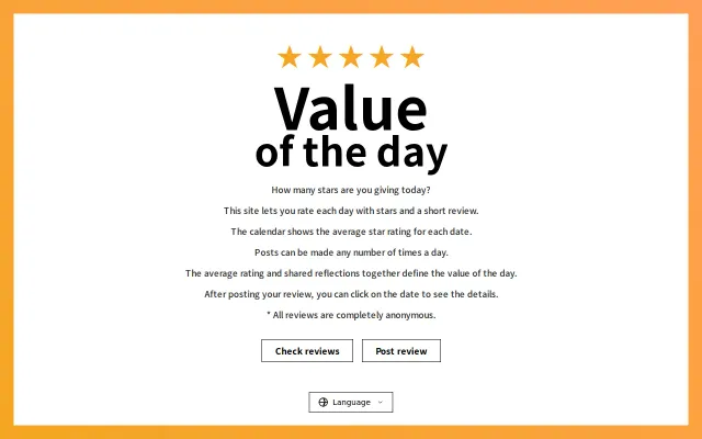Value of the Day – Rate your day with stars and reviews