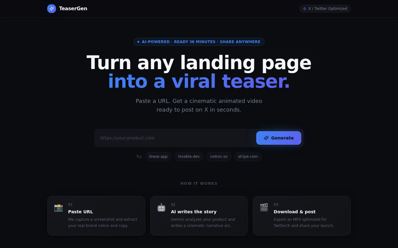 Paste any URL → get a product launch video