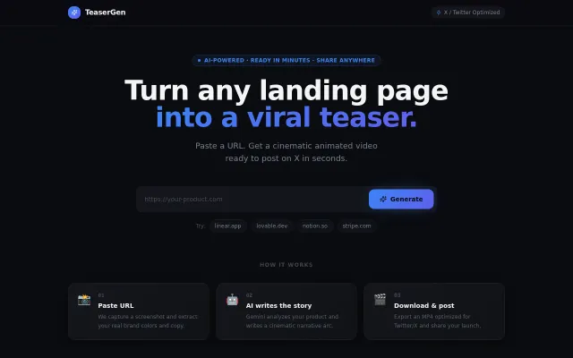 Paste any URL → get a product launch video