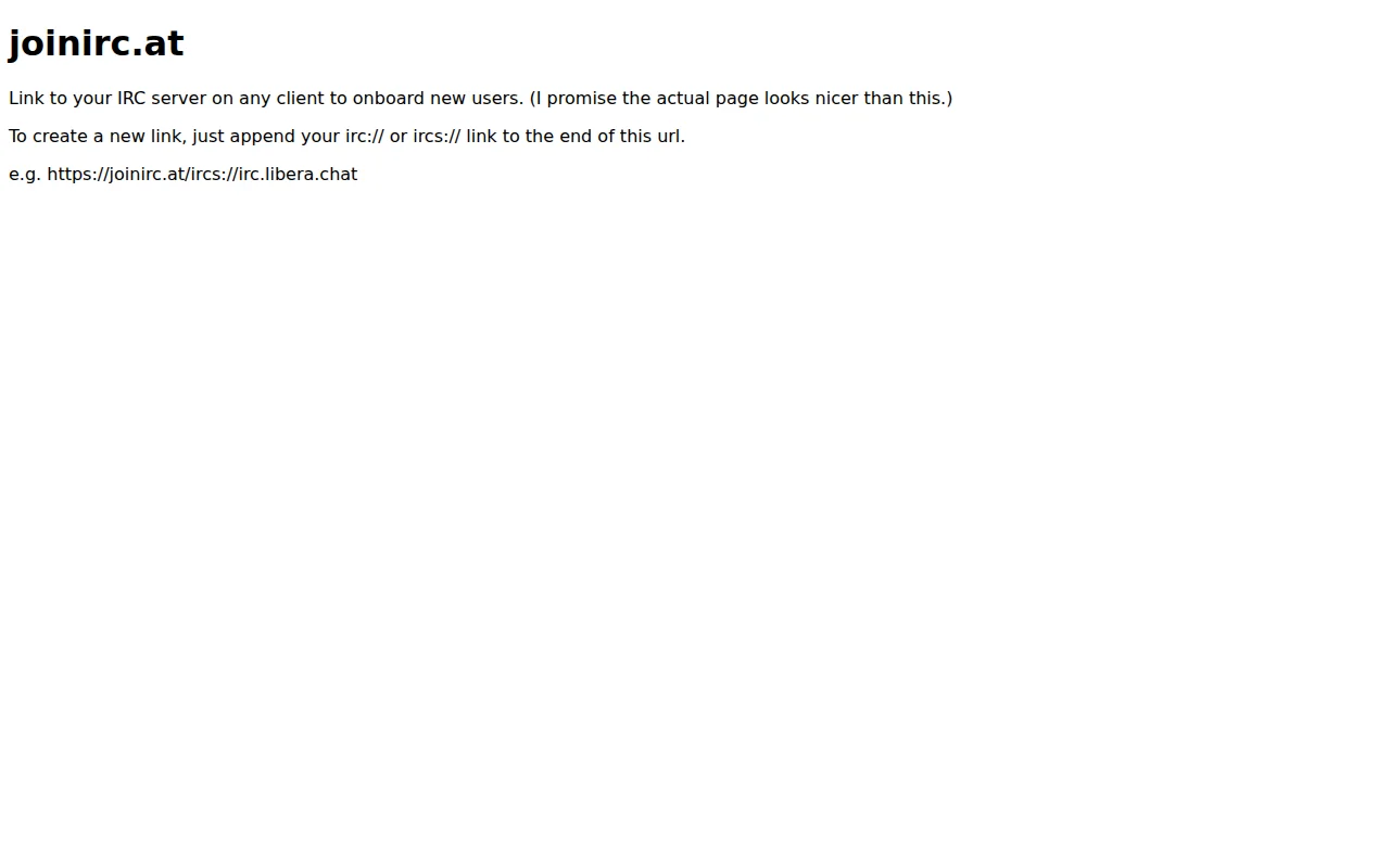 Joinirc.at: Link to your IRC server on any client to onboard new users