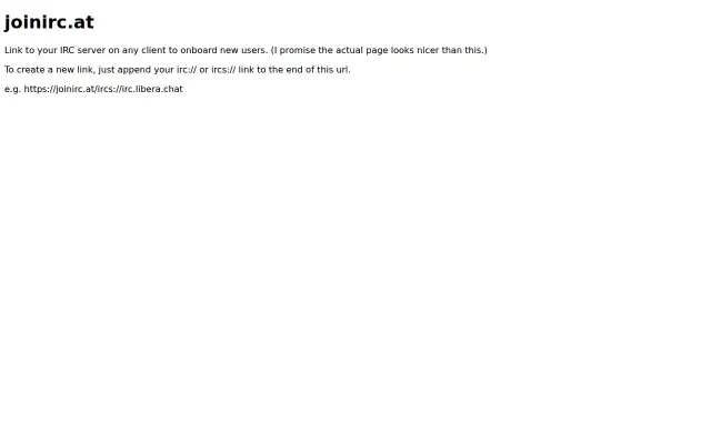 Joinirc.at: Link to your IRC server on any client to onboard new users