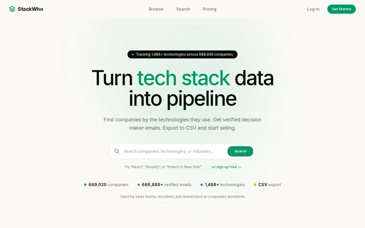 StackWho – Find companies by tech stack with decision maker contacts