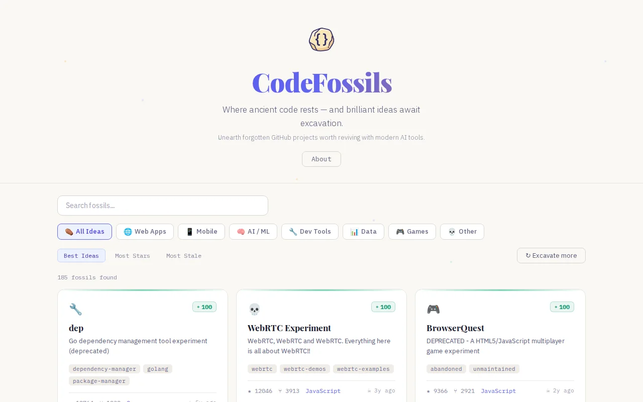 CodeFossils – Discover abandoned GitHub repos worth reviving