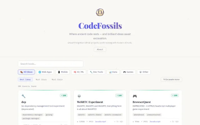 CodeFossils – Discover abandoned GitHub repos worth reviving