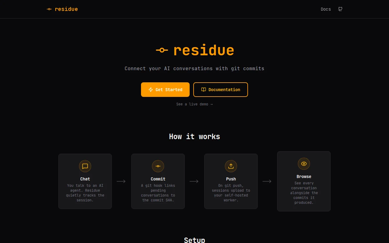 Residue – connect AI agent conversations with Git commits