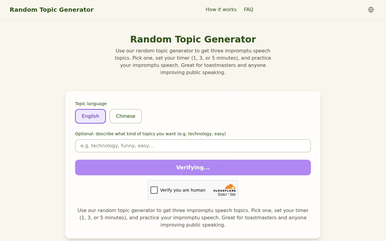 Random Topic Generator – Impromptu Speech Topics and Timer