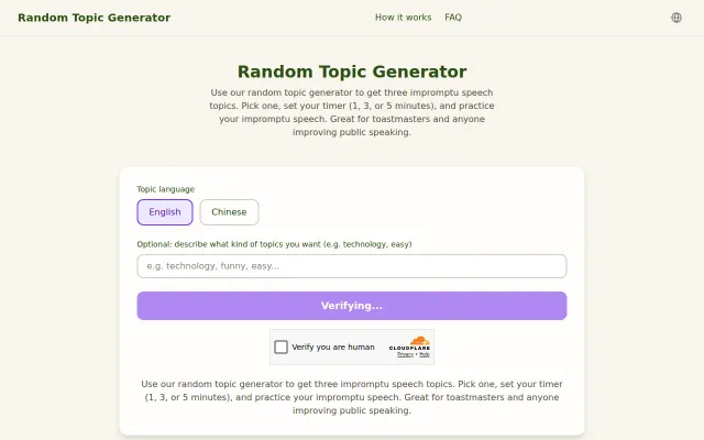 Random Topic Generator – Impromptu Speech Topics and Timer