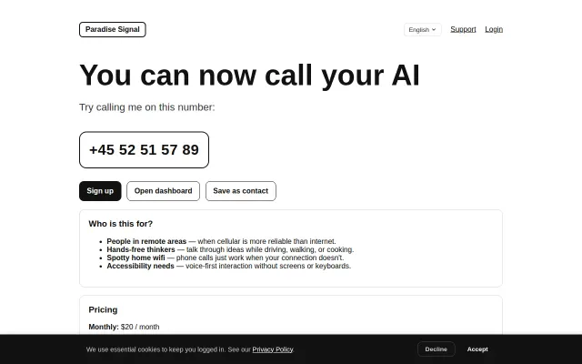 A phone number you can call to talk to an AI that remembers you