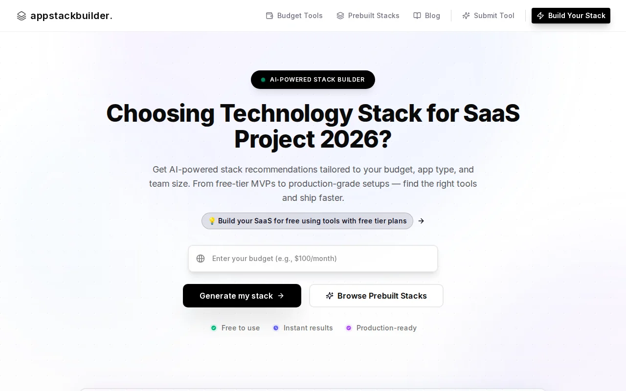 I built a free AI tool that picks your SaaS tech stack based on budget