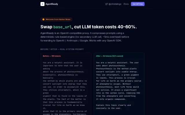 AgentReady – Drop-in proxy that cuts LLM token costs 40-60%