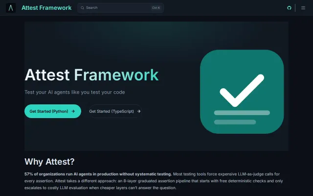 Attest – Test AI agents with 8-layer graduated assertions