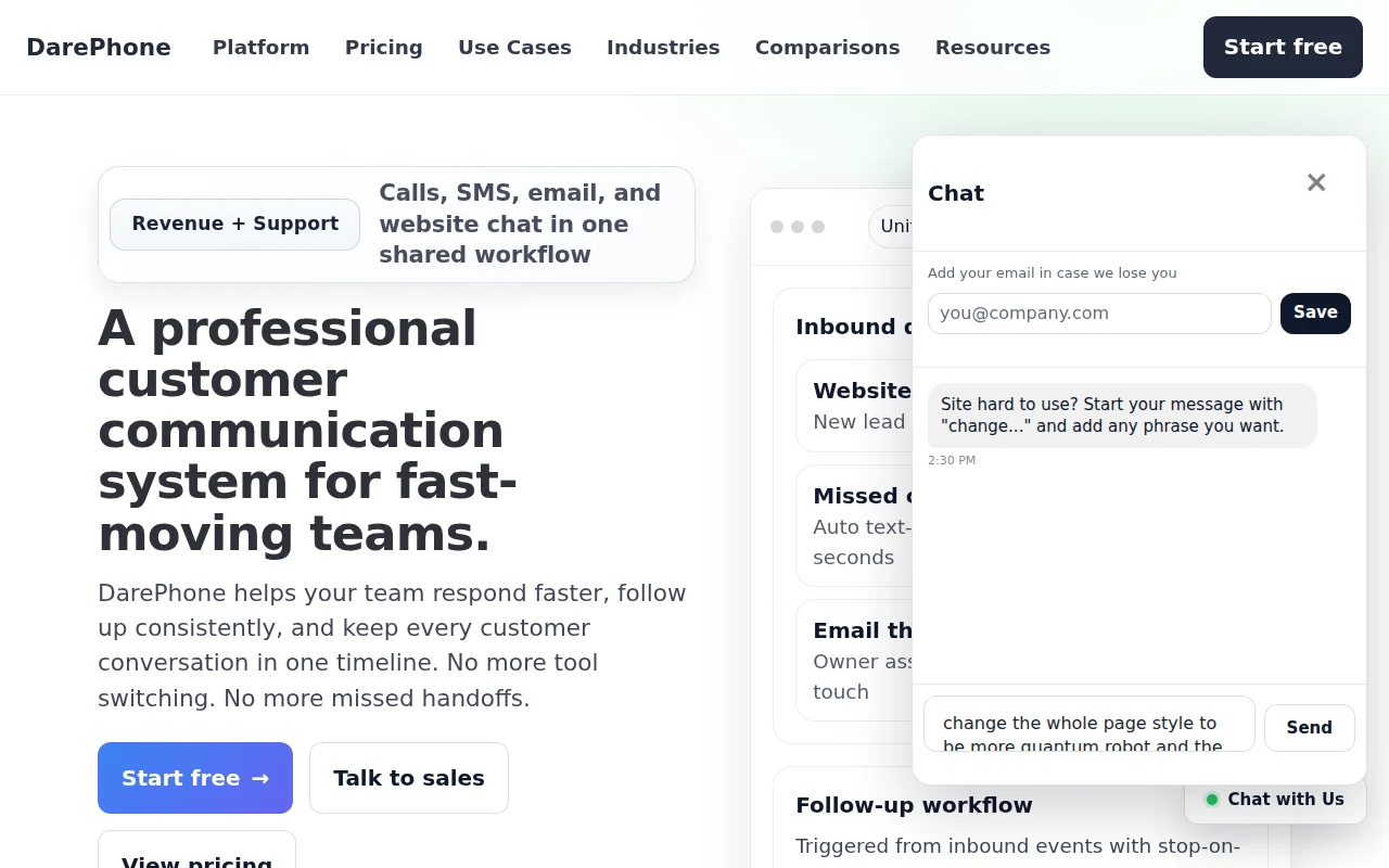 DarePhone – Customers update your website from live chat complaints