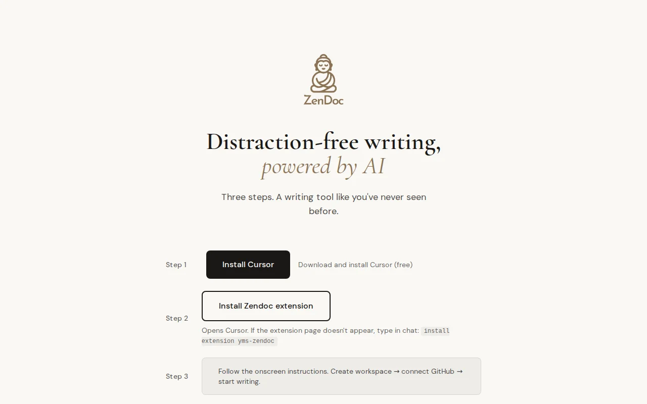Zendoc – A "Zen" writing environment built on the Cursor/VS Code engine