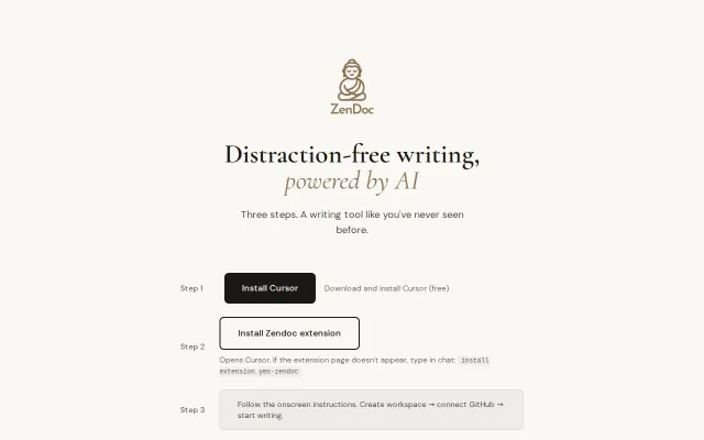 Zendoc – A "Zen" writing environment built on the Cursor/VS Code engine
