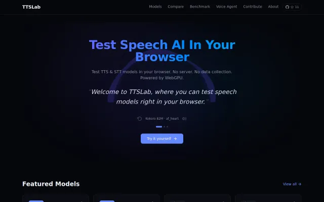 TTSLab – A voice AI agent and TTS lab running in the browser via WebGPU