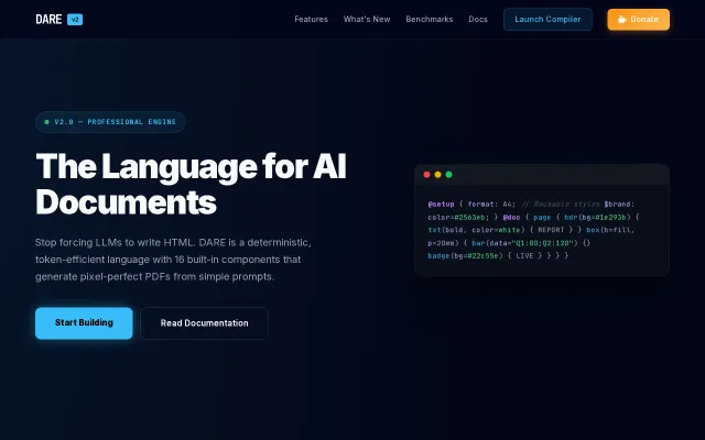 Dare v2 – A token-efficient, AI-native language for PDF generation