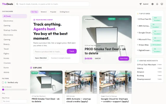 TheDeals – a buying agent that tracks any product links on deal drops