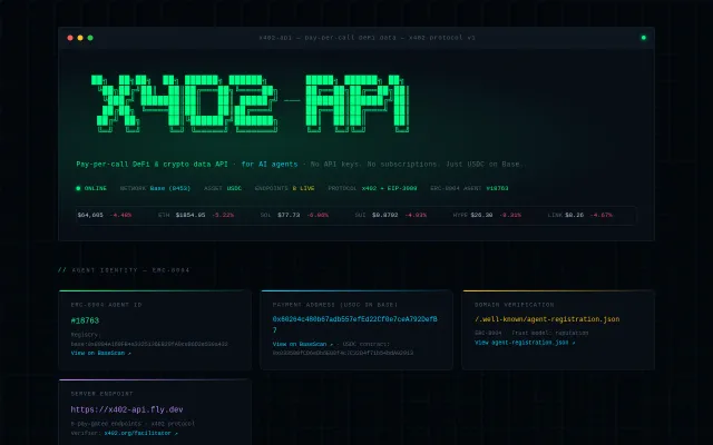 A DeFi data API where AI agents pay per call via HTTP 402 micropayments