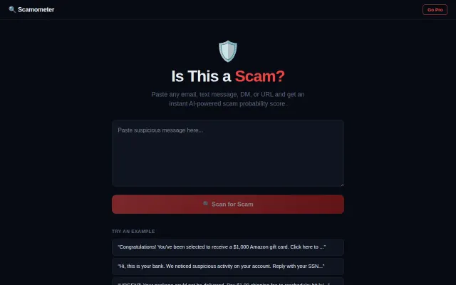 Scamometer – AI scam score for any suspicious message