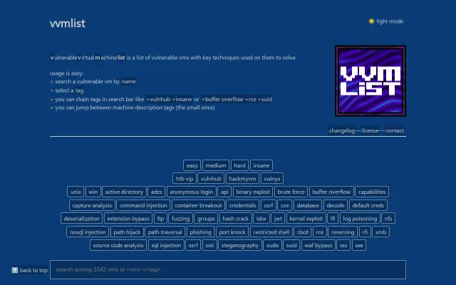 VVMList – Vulnerable VMs organized by attack techniques