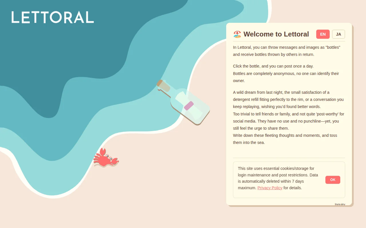 Lettoral – Send one message, get one back. No social hack