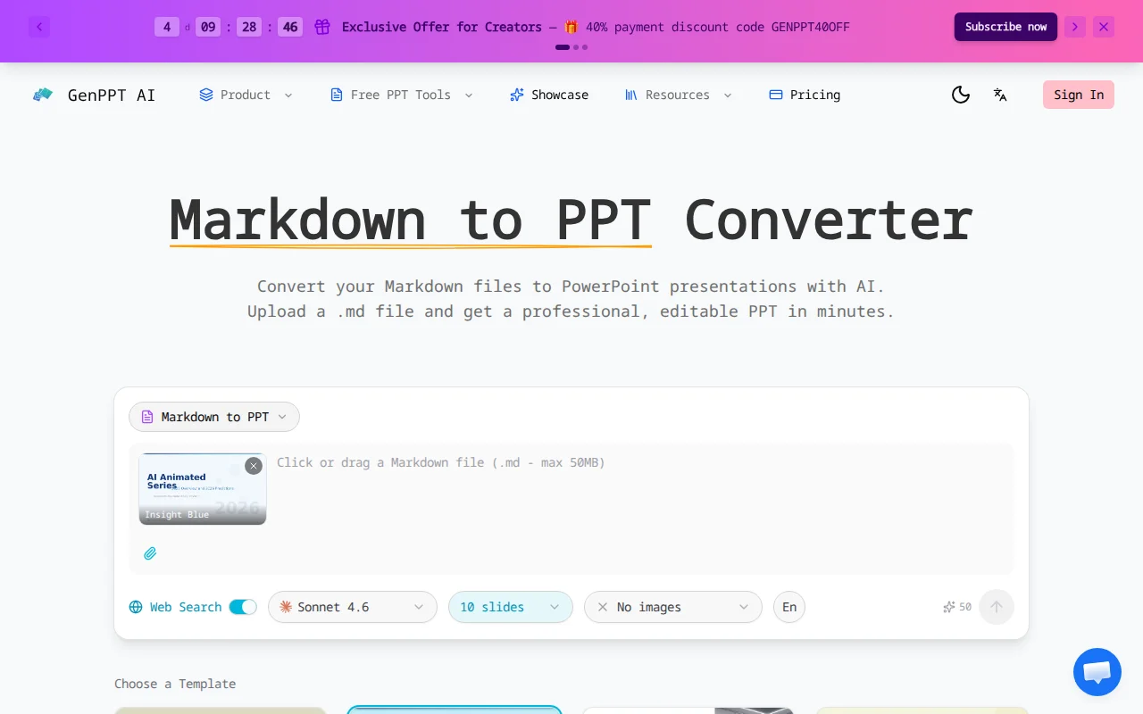 Markdown to PPT – Convert Markdown Files into Slide Decks with AI