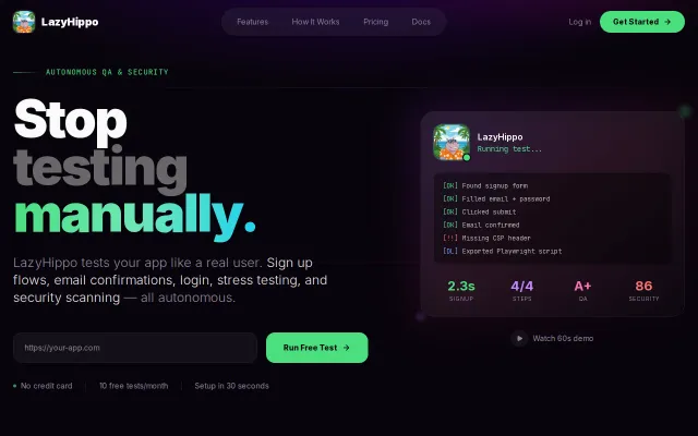 LazyHippo.dev – sandbox for auth and product testing