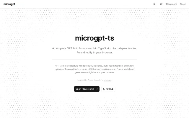 Microgpt-ts – Full GPT in 500 lines of TypeScript, zero dependencies