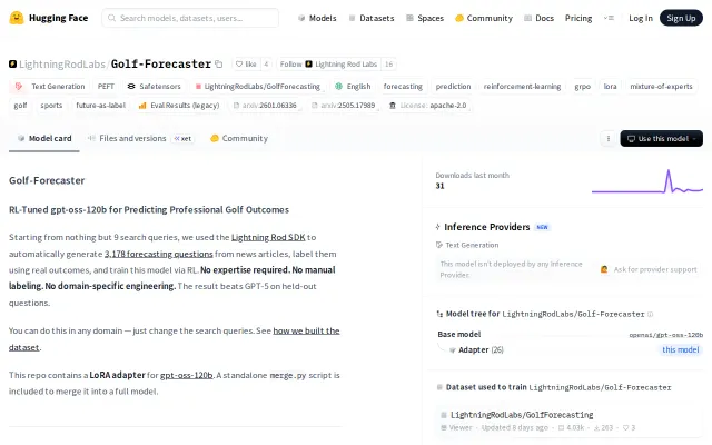 Open-source LLM and dataset for sports forecasting (Pro Golf)