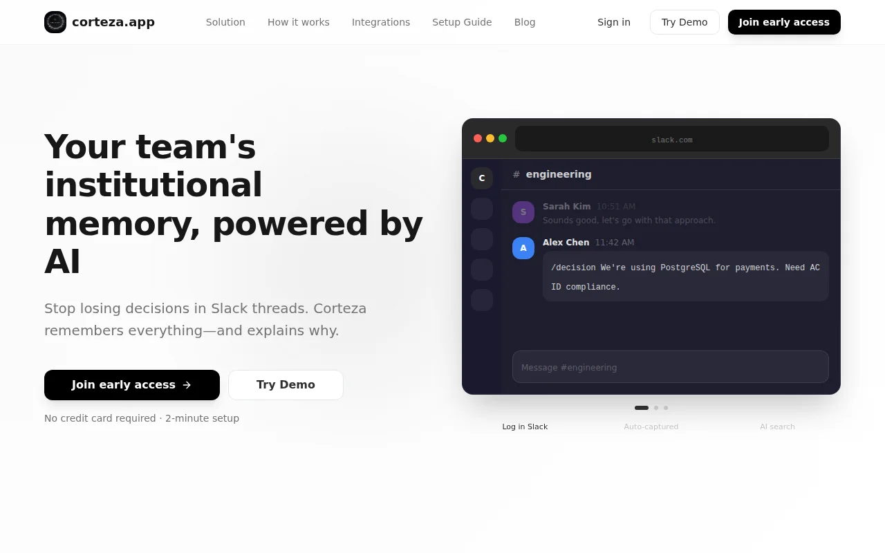 Corteza – Capture team decisions and makes them searchable with AI