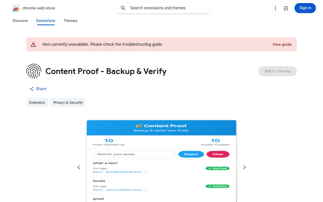 Content Proof — Local SHA‑256 verification for tweets