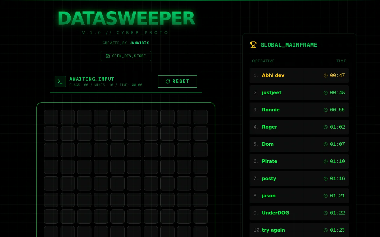 DataSweeper – A Cyberpunk Minesweeper Game