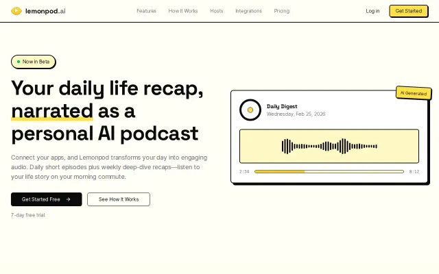 Lemonpod.ai – Your daily life recap, narrated as a personal AI podcast