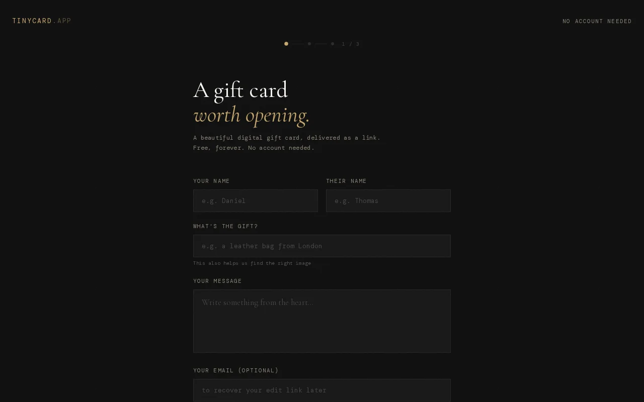 TinyCard – A minimalistic & functional e-Card site, like tinyletter