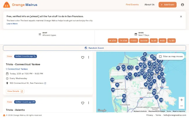OrangeWalrus, an aggregator for trivia nights (and other events) in SF