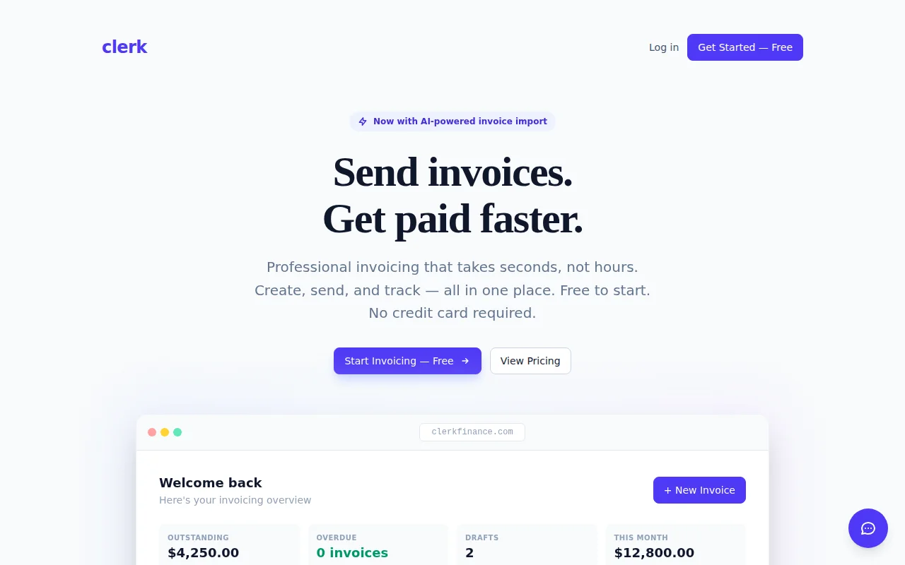 Clerk – Simple invoicing for freelancers built with AI agents in 7 days