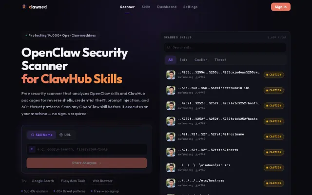 Clawned.io Crowdsource public security scanner for OpenClaw skills