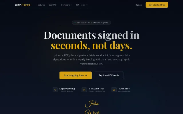 SignForge – Free e-signature tool, no account needed to sign