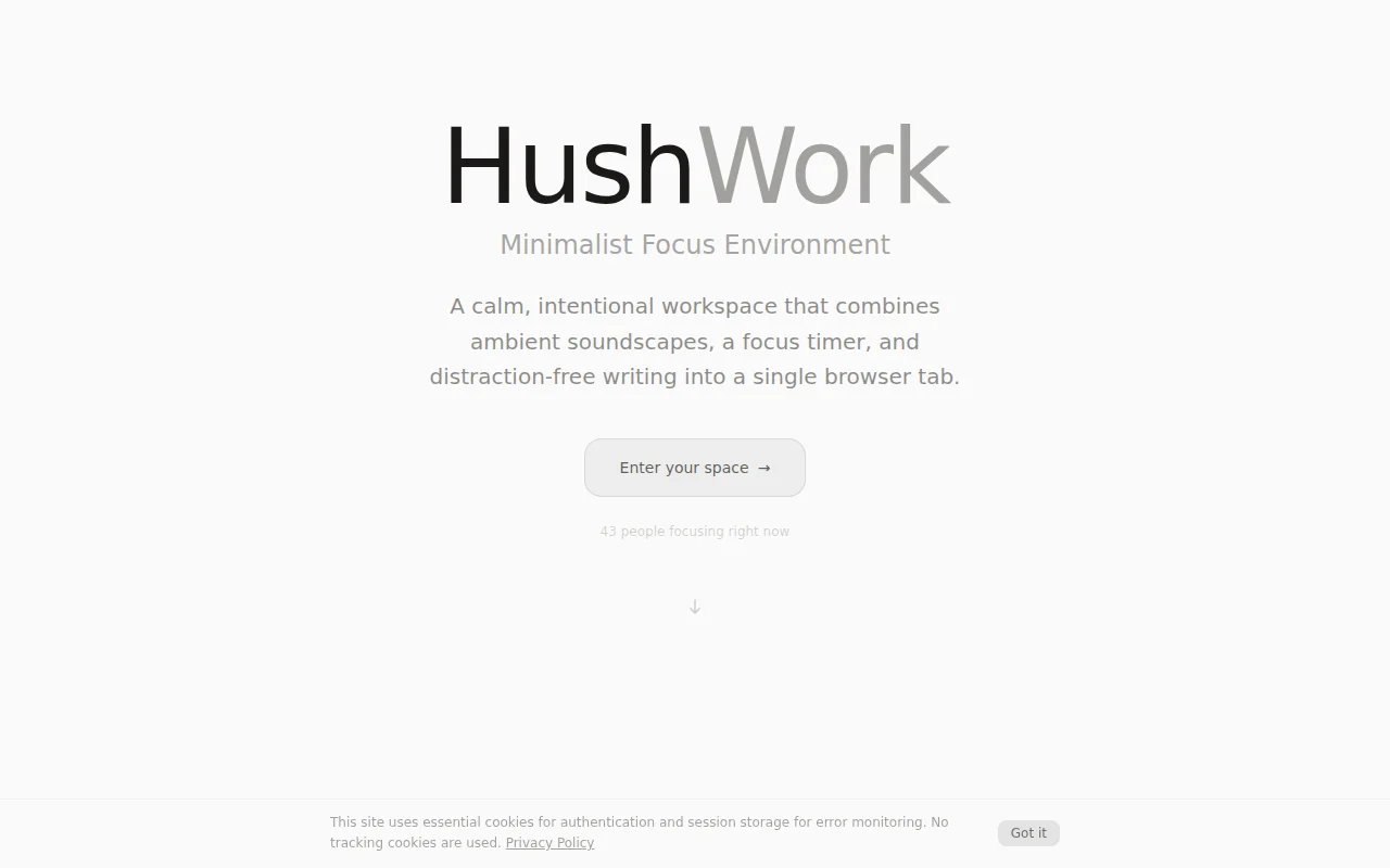 HushWork – A focus environment with ambient sounds and timer in one tab