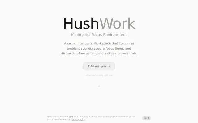 HushWork – A focus environment with ambient sounds and timer in one tab