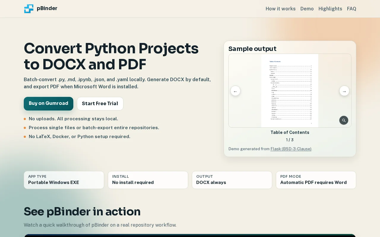 PBinder – Python repo to DOCX/PDF with call-site cross-references