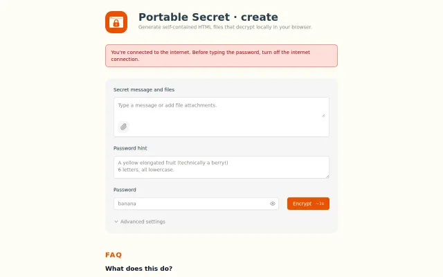 Portable Secret – Open-Source HTML files that self-decrypt offline
